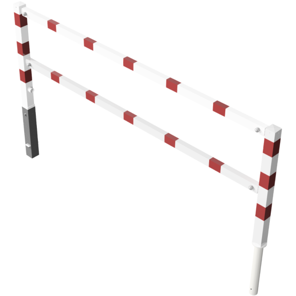 Access barriers | with triangular lock | swing-back | with top and quarter-bent bar | hot-dip galvanized and white coatedwith red reflecting stripes | total width: 2500 mm